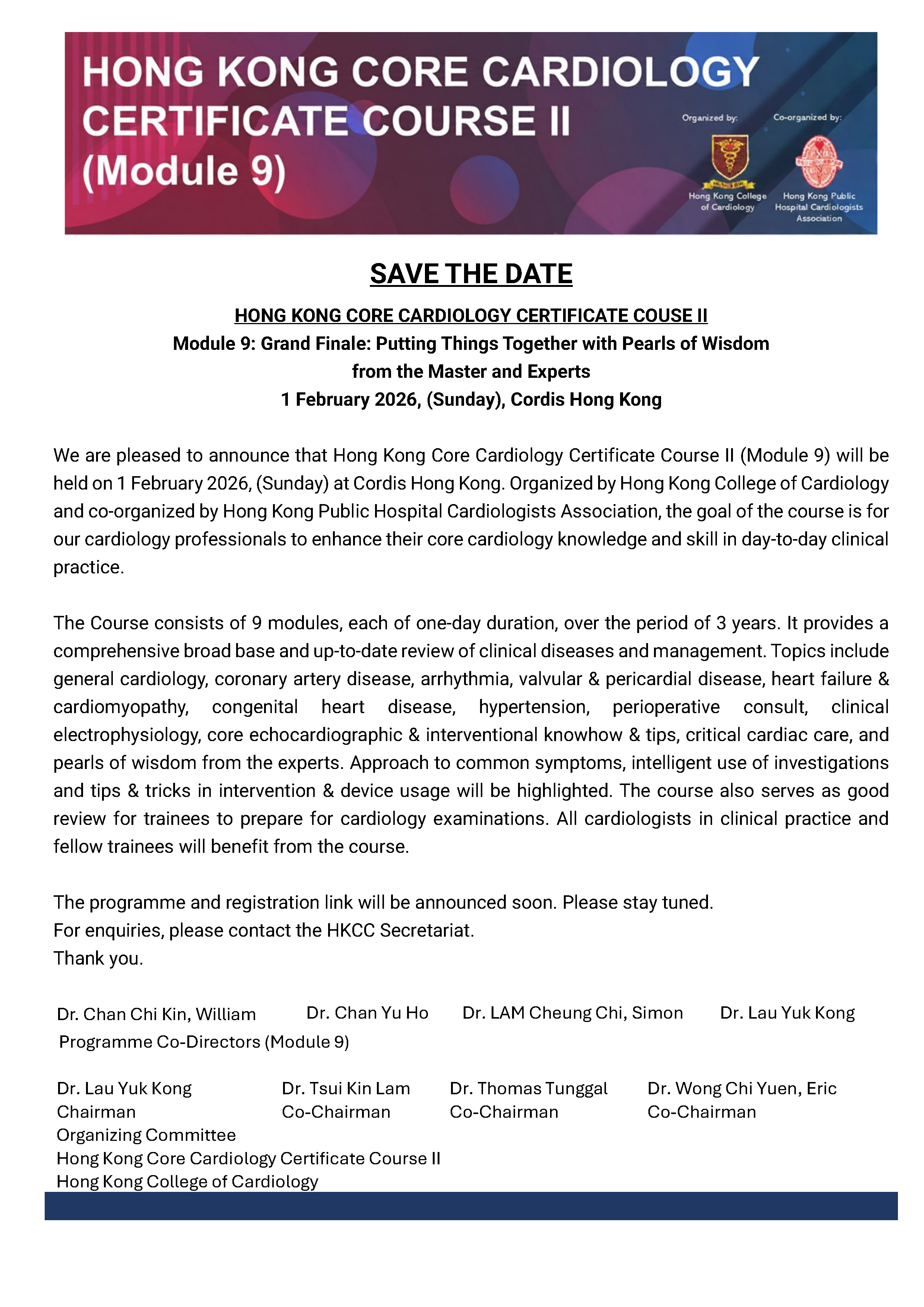 Hong Kong Core Cardiology Certificate Course II (Module 9)